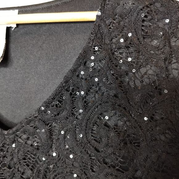 Catherines Black Lace Tunic Sequins Bell Sleeve V Neck - Picture 7 of 9